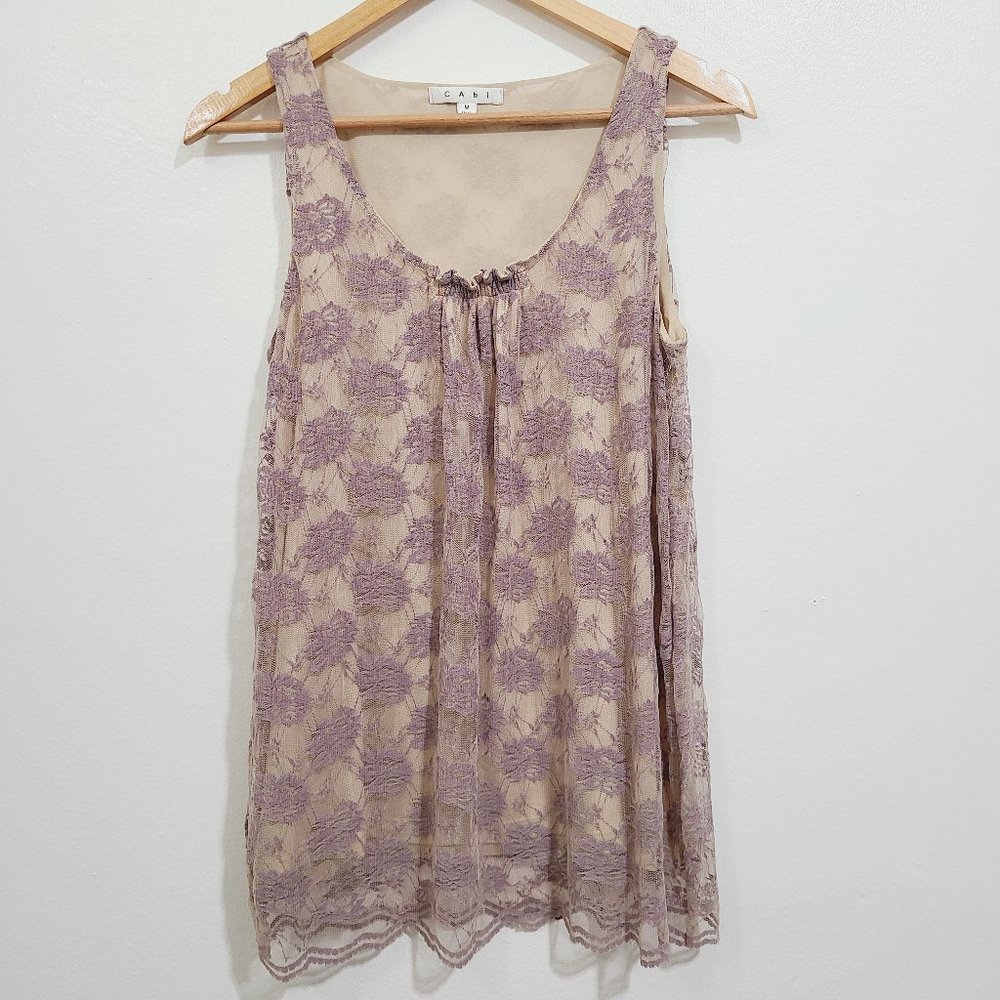 CAbi Floral Lace Overlay Sleeveless Tank Top Blouse Size Medium